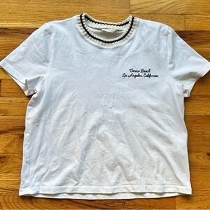 Zara White Top with Black and Cream Stripes